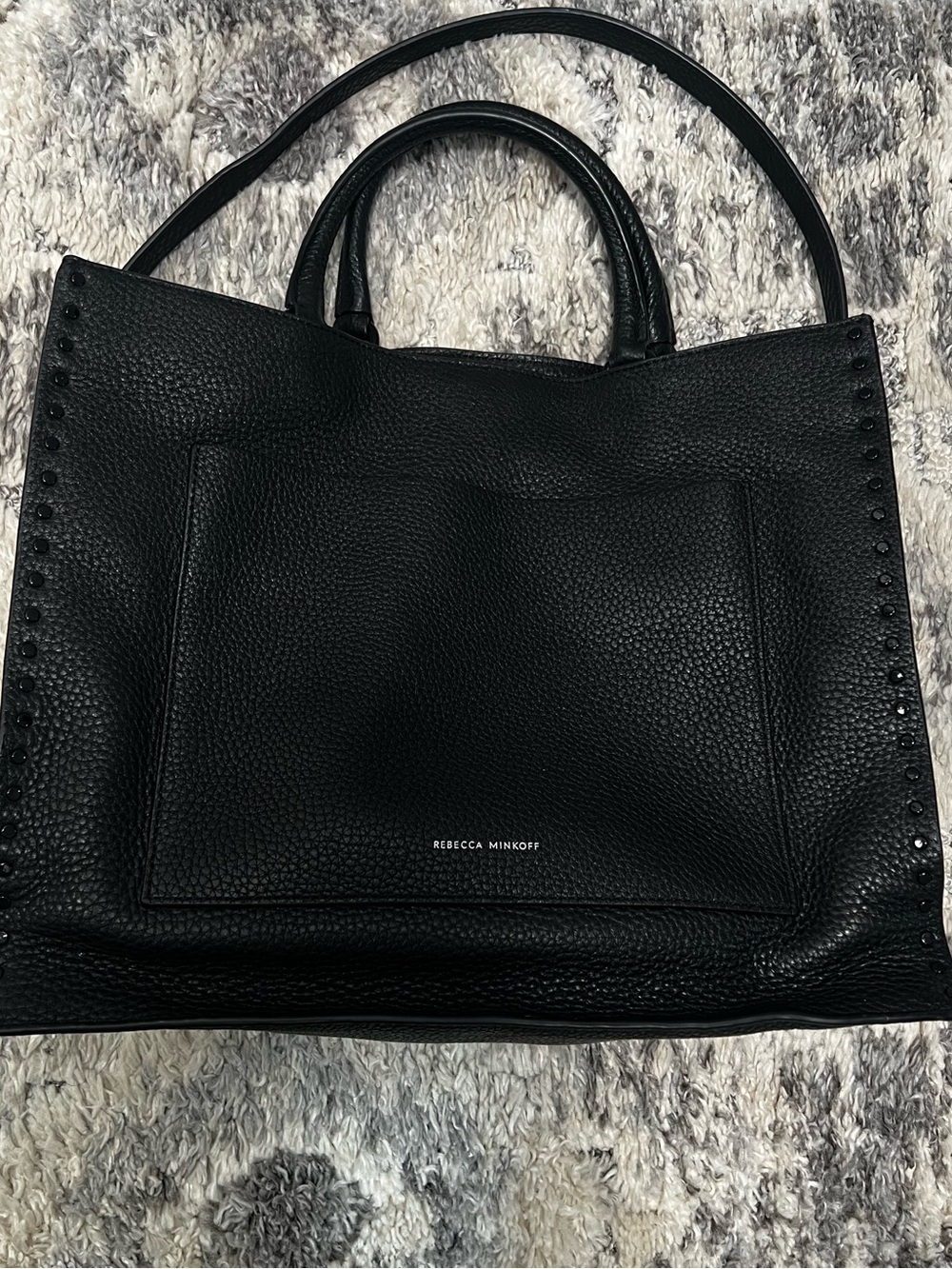 Rebecca Minkoff Black Pebbled Leather Tote with Stud Trim - Picture 2 of 10